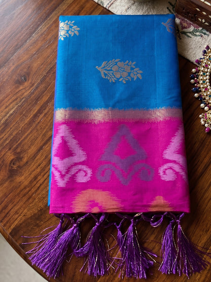 Rama Green Soft Silk Contrast Pallu Saree | EZB SI04 SURIV1006