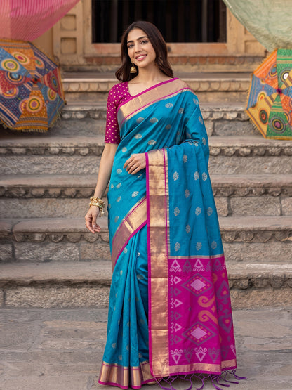 Rama Green Soft Silk Contrast Pallu Saree | EZB SI04 SURIV1006