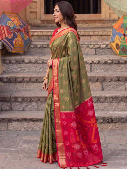 Mehandi Soft Silk Contrast Pallu Saree | EZB SI04 SURIV1007