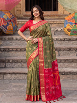 Mehandi Soft Silk Contrast Pallu Saree | EZB SI04 SURIV1007