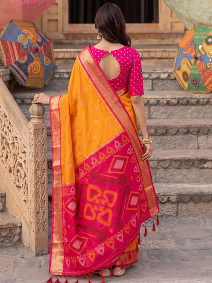 Orange Soft Silk Contrast Pallu Saree | EZB SI04 SURIV1008