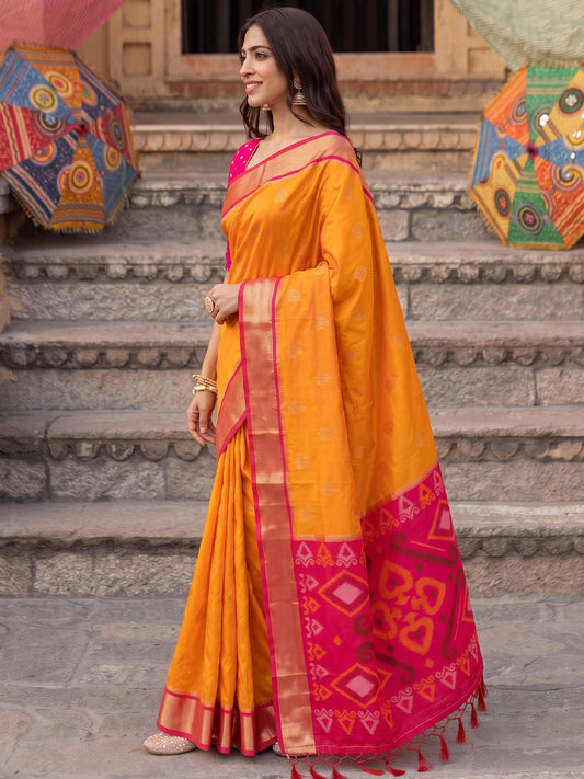 Orange Soft Silk Contrast Pallu Saree | EZB SI04 SURIV1008