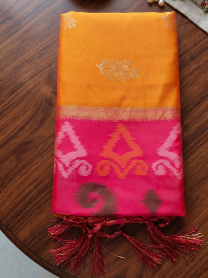 Orange Soft Silk Contrast Pallu Saree | EZB SI04 SURIV1008