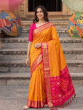 Orange Soft Silk Contrast Pallu Saree | EZB SI04 SURIV1008