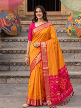 Orange Soft Silk Contrast Pallu Saree | EZB SI04 SURIV1008