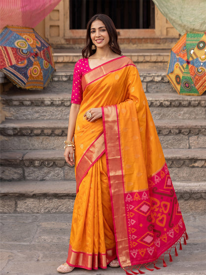 Orange Soft Silk Contrast Pallu Saree | EZB SI04 SURIV1008
