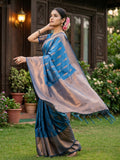 Blue Linen Cotton Handloom Saree | EZB SI04 SURIT1001