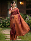 Maroon Linen Cotton Handloom Saree | EZB SI04 SURIT1004