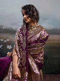 Silk Blend Wine Brocade Saree With Blouse Piece