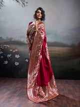 Navy Silk Blend Brocade Saree | EZB SI04 SURJW1003