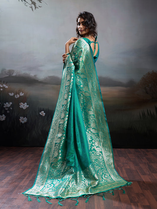 Silk Blend Maroon Brocade Saree With Blouse Piece