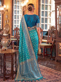 Teal & Blue Silk Banarasi Saree | EZB SI04 SUROY1001