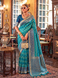 Teal & Blue Silk Banarasi Saree | EZB SI04 SUROY1001