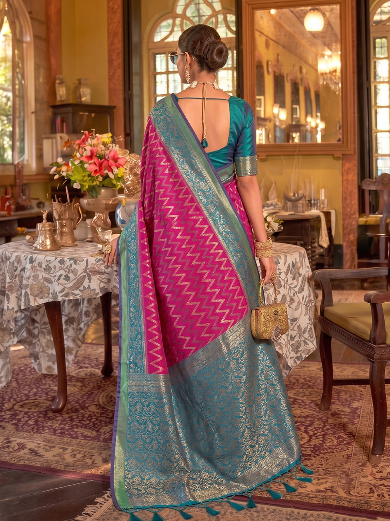 Rani & Teal Silk Banarasi Saree | EZB SI04 SUROY1002