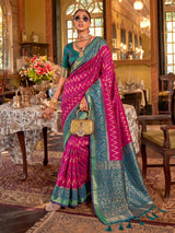 Rani & Teal Silk Banarasi Saree | EZB SI04 SUROY1002