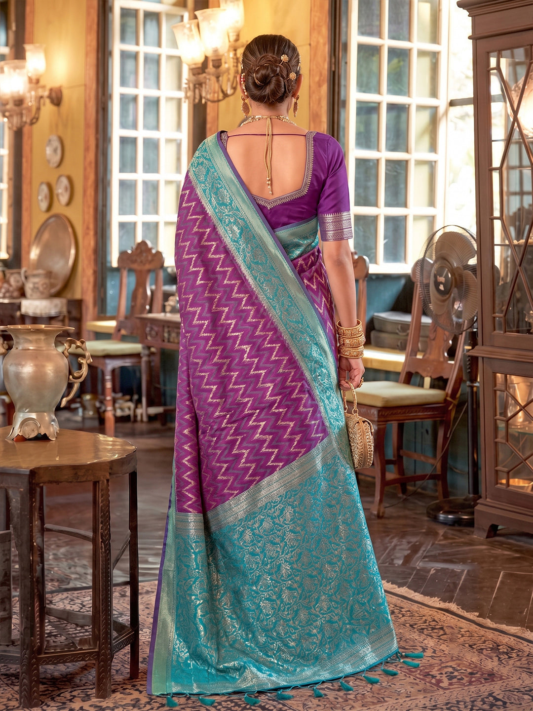 Purple & Purple Silk Banarasi Saree | EZB SI04 SUROY1003