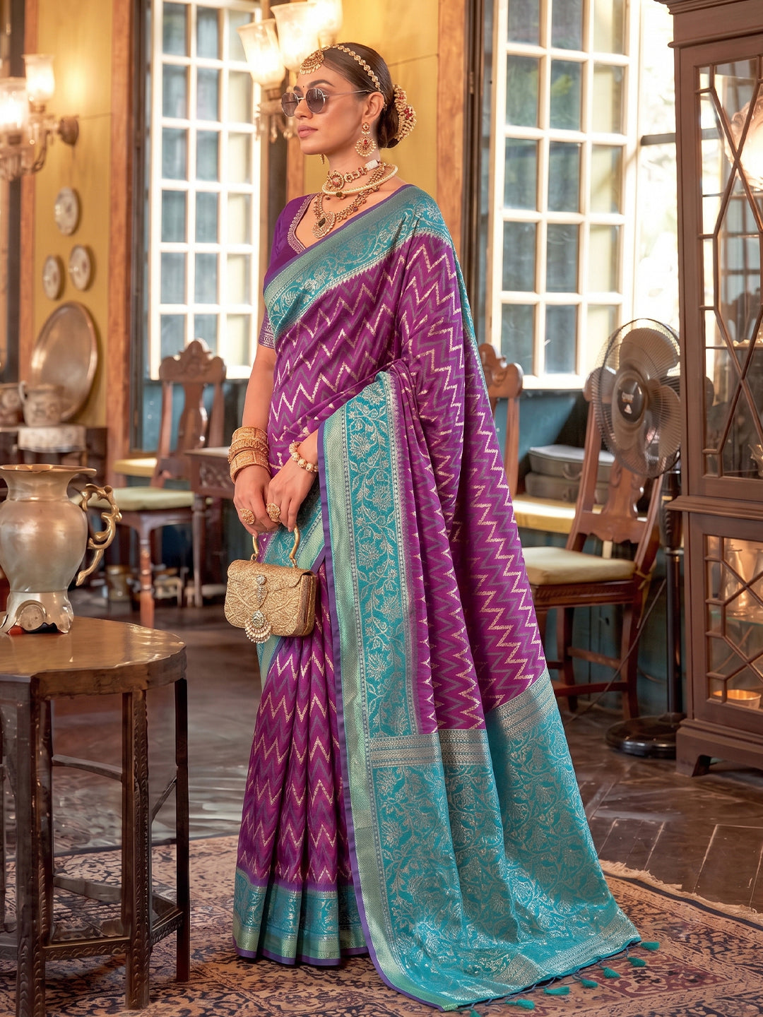 Purple & Purple Silk Banarasi Saree | EZB SI04 SUROY1003