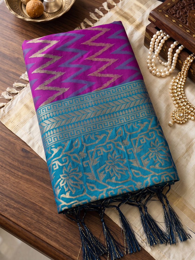 Purple & Purple Silk Banarasi Saree | EZB SI04 SUROY1003