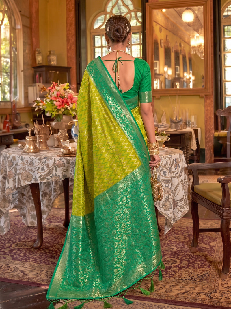 Light Green & Green Silk Banarasi Saree | EZB SI04 SUROY1004