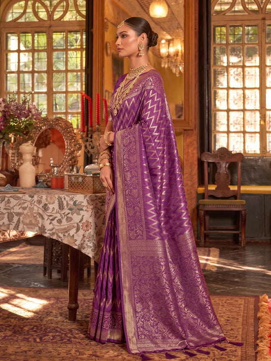 Purple & Purple Silk Banarasi Saree | EZB SI04 SUROY1005
