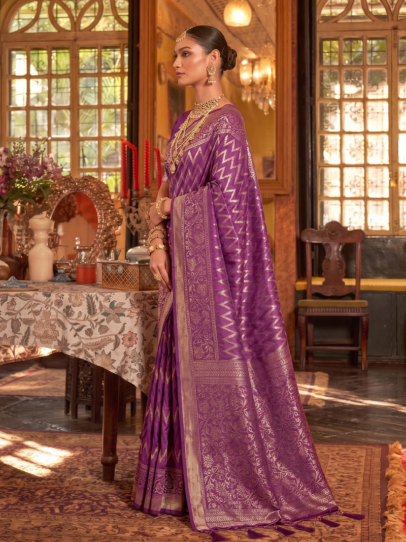 Purple & Purple Silk Banarasi Saree | EZB SI04 SUROY1005