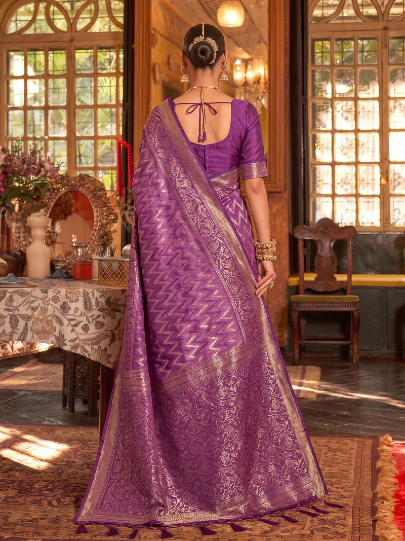 Purple & Purple Silk Banarasi Saree | EZB SI04 SUROY1005