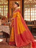 Mustard & Red Silk Banarasi Saree | EZB SI04 SUROY1006