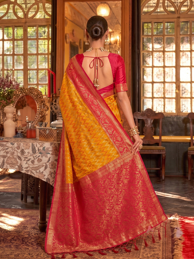 Mustard & Red Silk Banarasi Saree | EZB SI04 SUROY1006