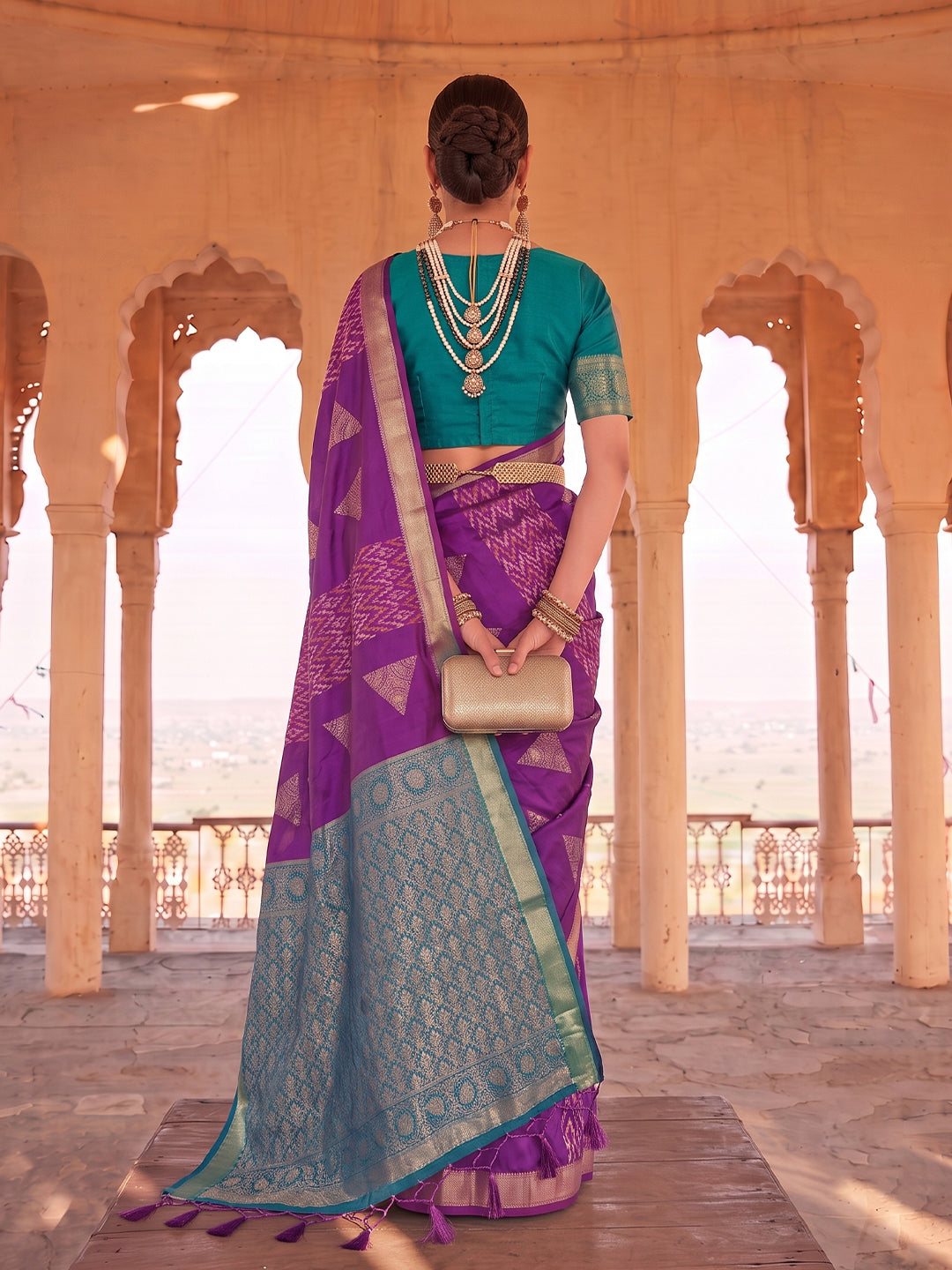 Purple & Green Soft Silk Ikat Saree | EZB SI04 SUSAG1001