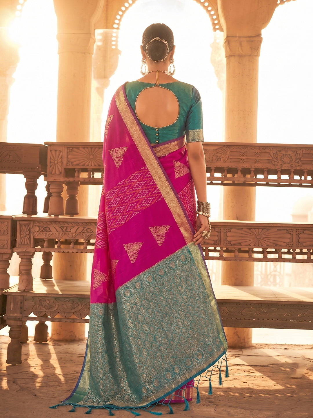 Magenta & Teal Soft Silk Ikat Saree | EZB SI04 SUSAG1002