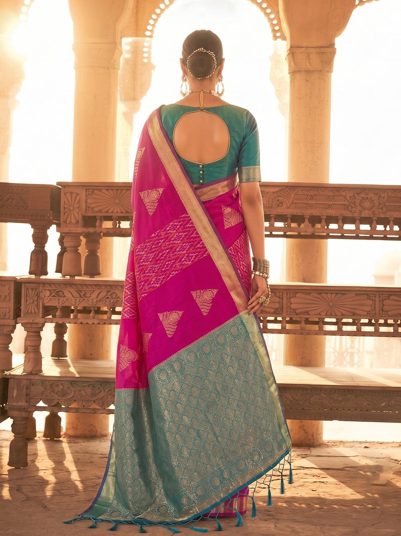 Magenta & Teal Soft Silk Ikat Saree | EZB SI04 SUSAG1002