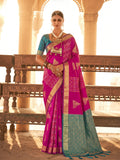 Magenta & Teal Soft Silk Ikat Saree | EZB SI04 SUSAG1002