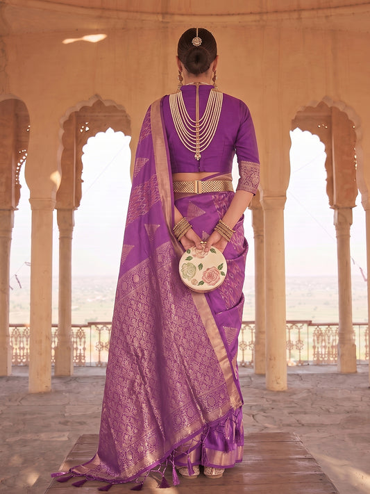 Violet & Purple Soft Silk Ikat Saree | EZB SI04 SUSAG1003