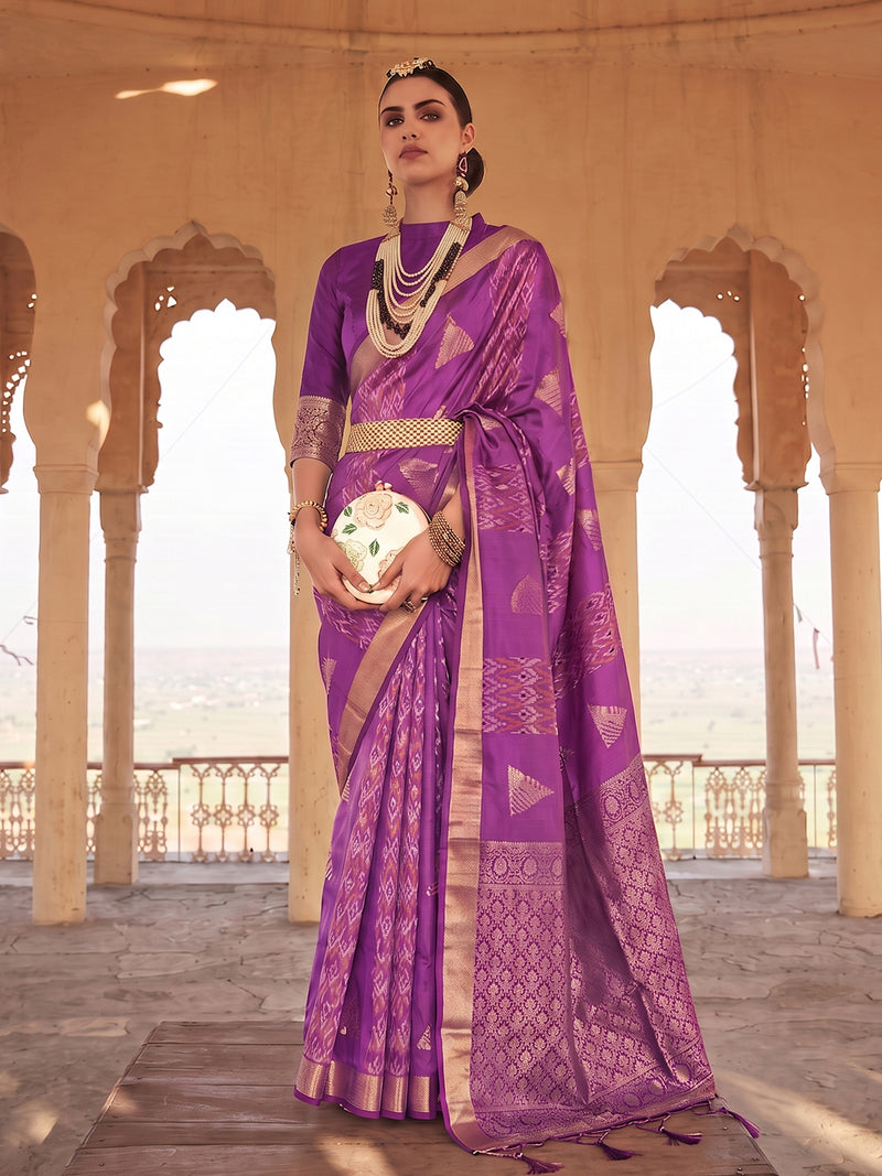 Violet & Purple Soft Silk Ikat Saree | EZB SI04 SUSAG1003