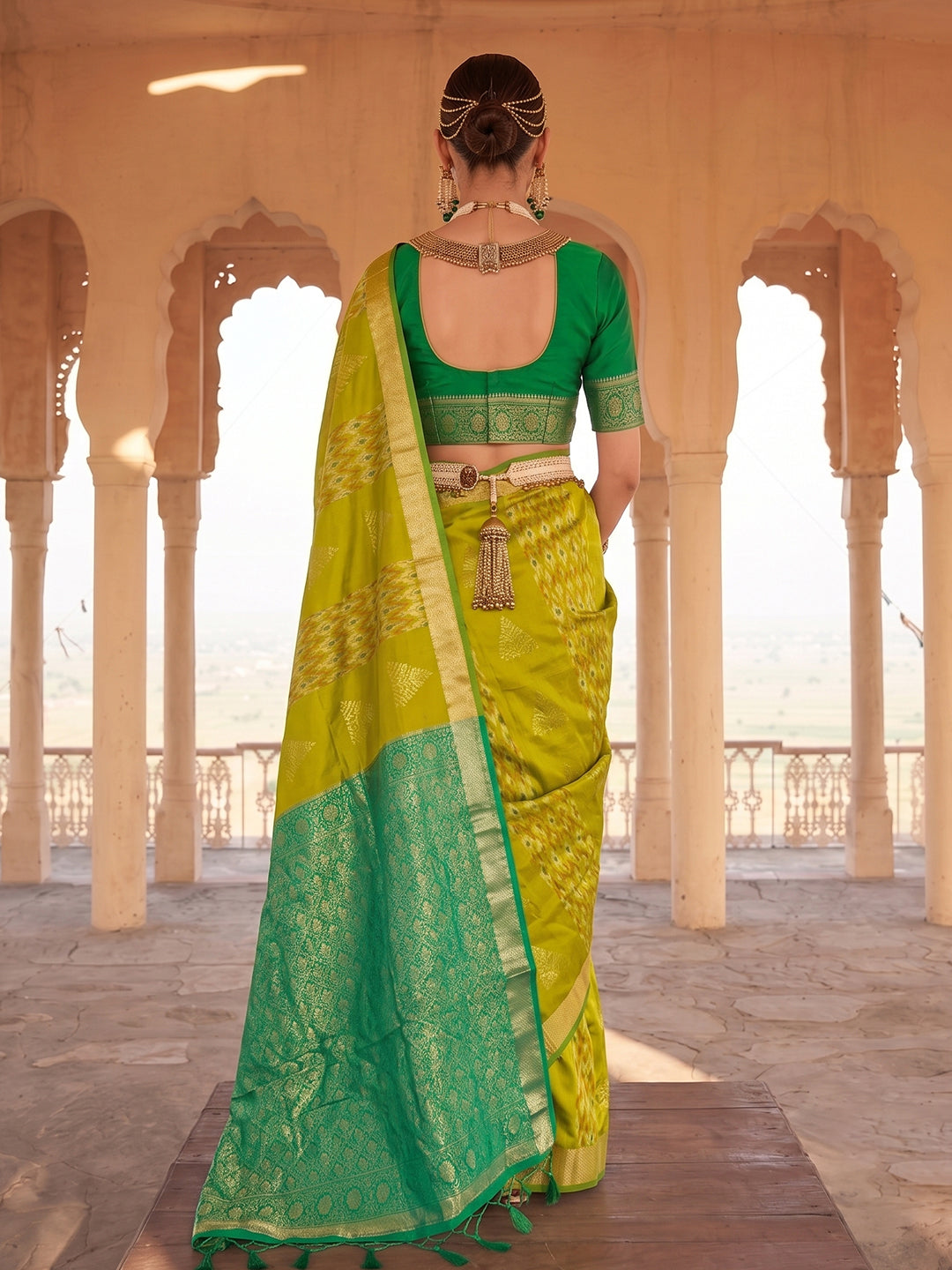 Mustard & Green Soft Silk Ikat Saree | EZB SI04 SUSAG1004