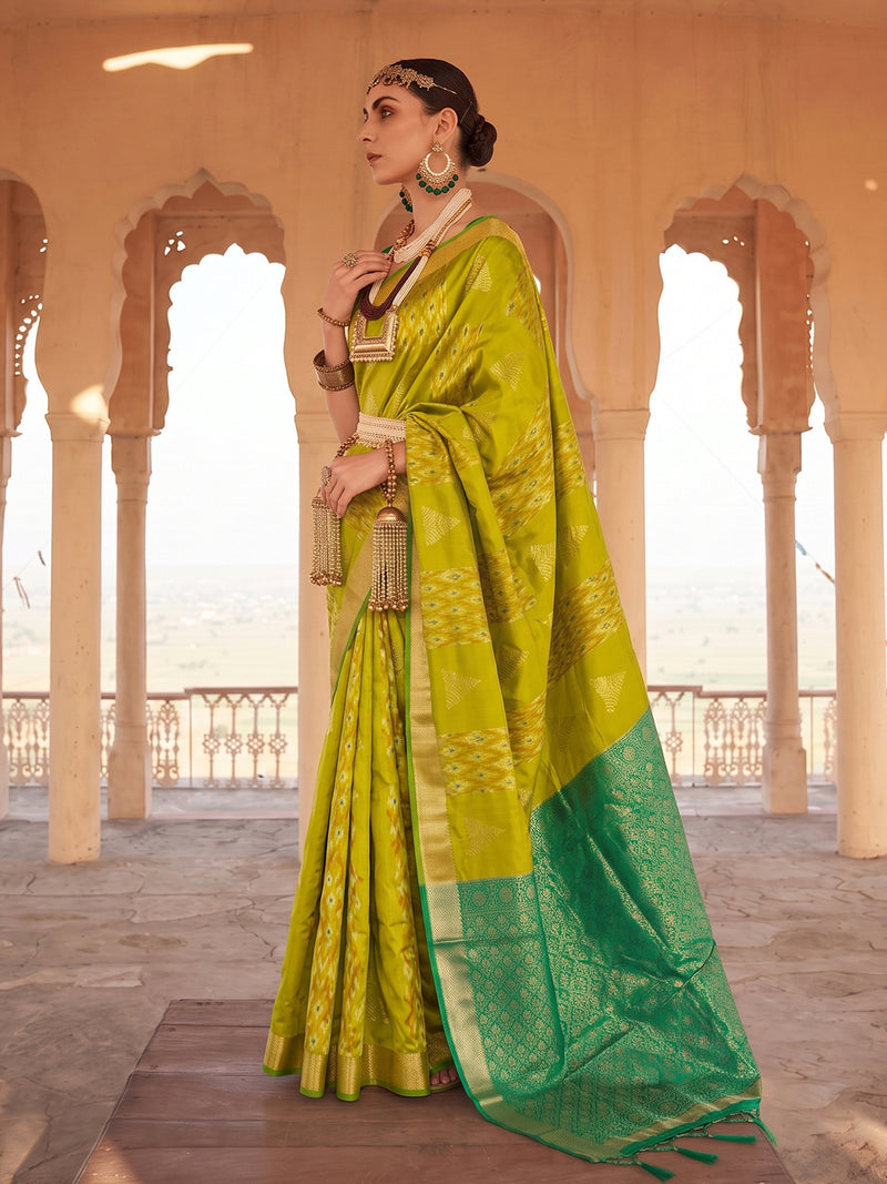 Mustard & Green Soft Silk Ikat Saree | EZB SI04 SUSAG1004