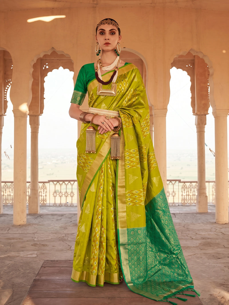 Mustard & Green Soft Silk Ikat Saree | EZB SI04 SUSAG1004