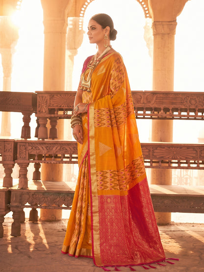 Orange & Red Soft Silk Ikat Saree | EZB SI04 SUSAG1005