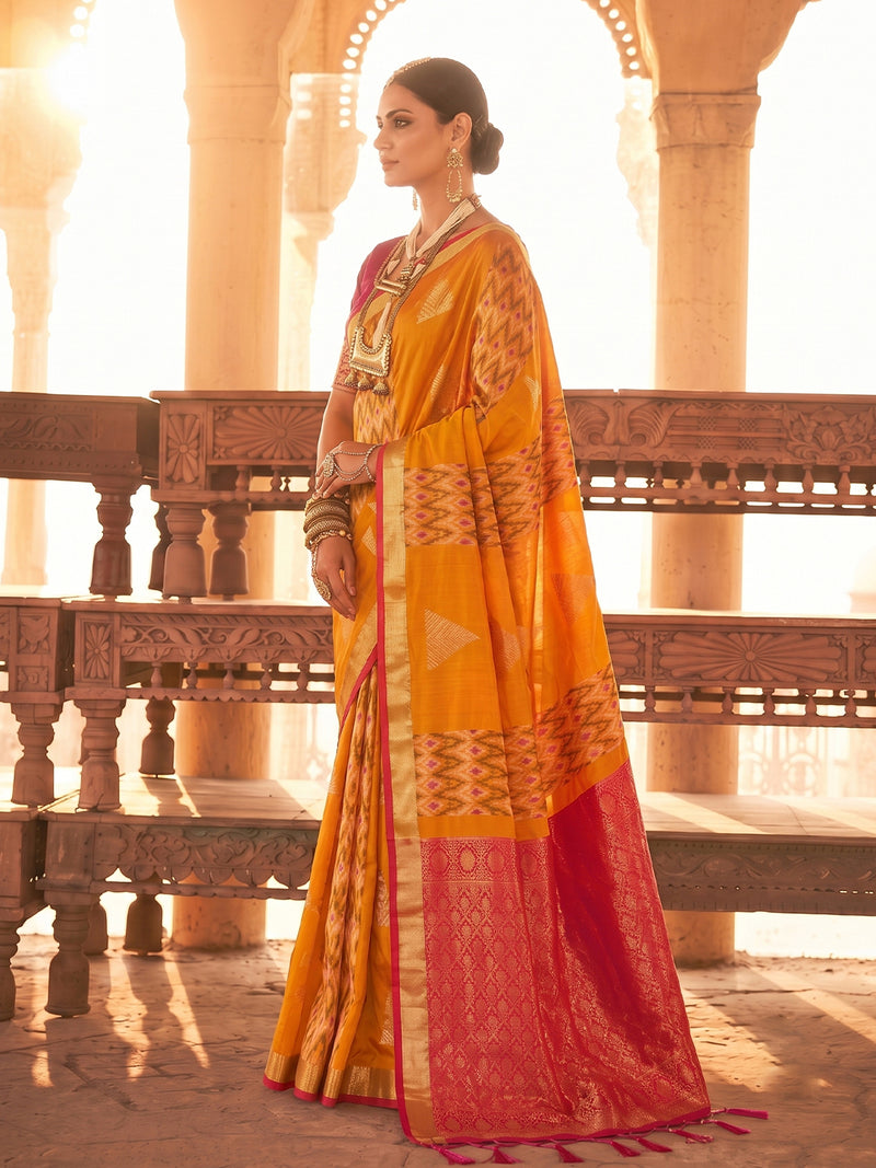 Orange & Red Soft Silk Ikat Saree | EZB SI04 SUSAG1005