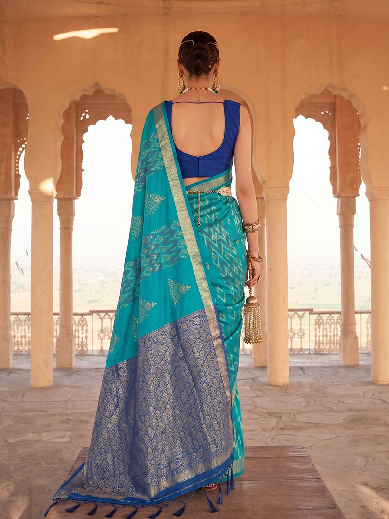 Sky blue & Blue Soft Silk Ikat Saree | EZB SI04 SUSAG1006
