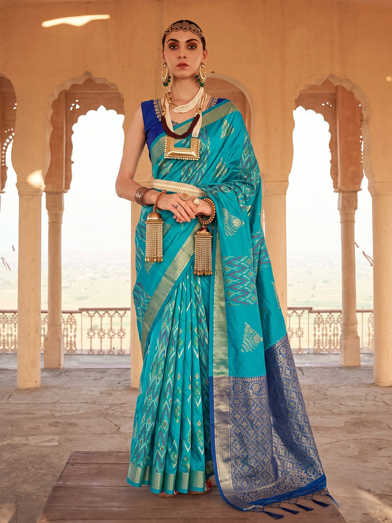 Sky blue & Blue Soft Silk Ikat Saree | EZB SI04 SUSAG1006