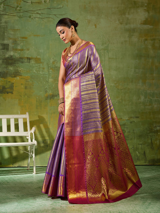 Lavender & Maroon Kanchivaram Silk Paithani Saree | EZB SI04 SUTIR1001