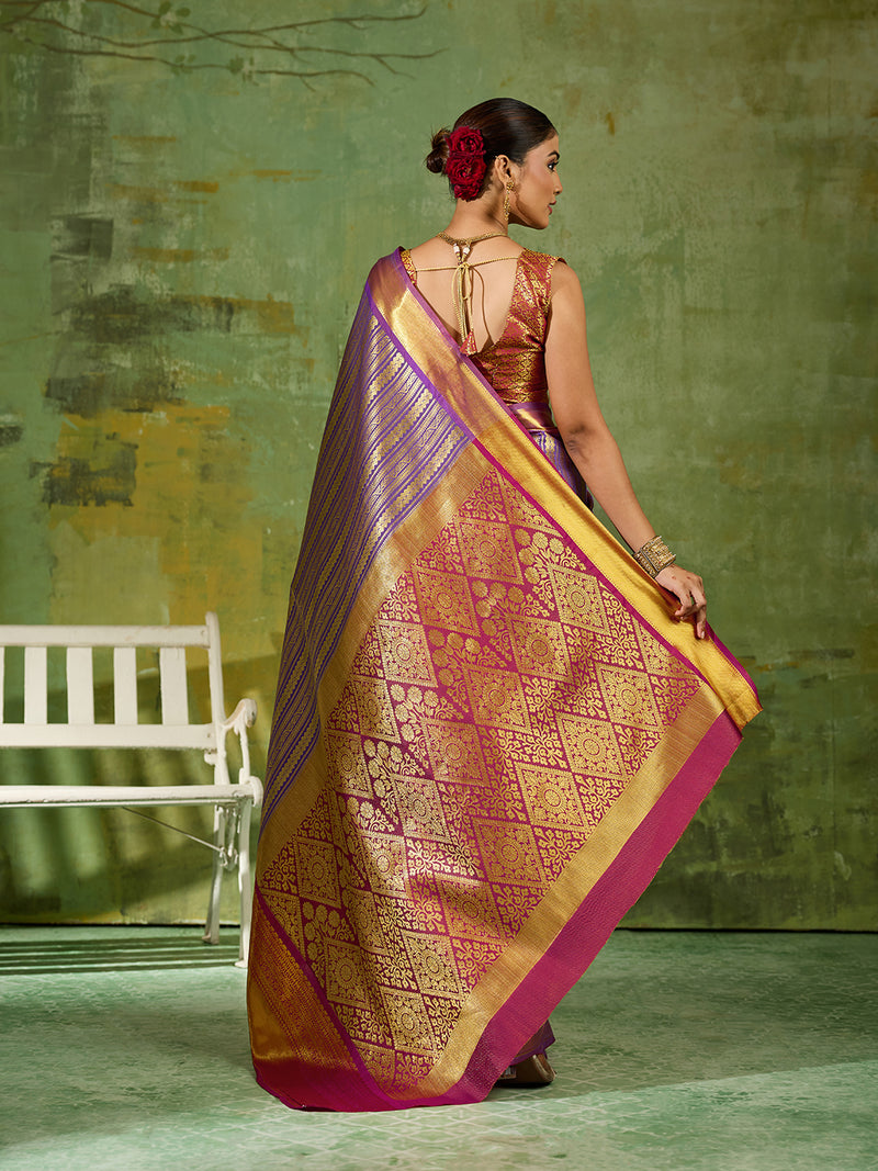 Lavender & Maroon Kanchivaram Silk Paithani Saree | EZB SI04 SUTIR1001
