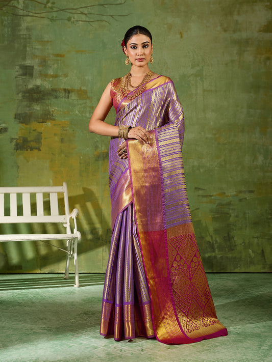 Lavender & Maroon Kanchivaram Silk Paithani Saree | EZB SI04 SUTIR1001