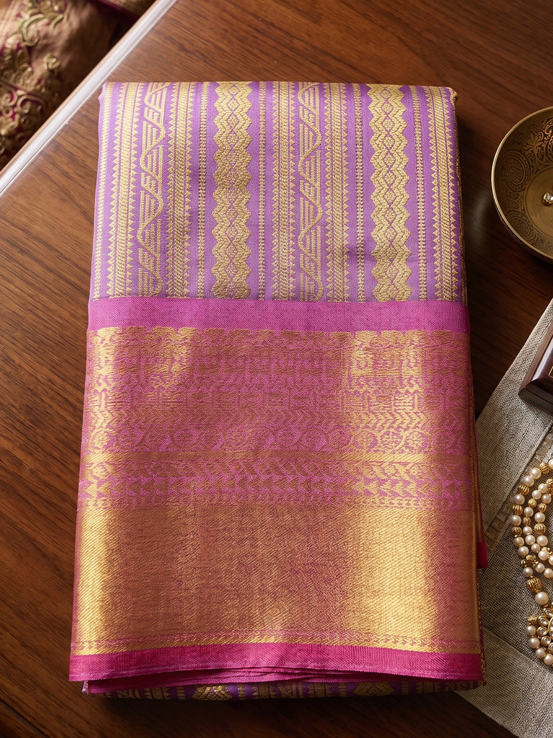 Lavender & Maroon Kanchivaram Silk Paithani Saree | EZB SI04 SUTIR1001