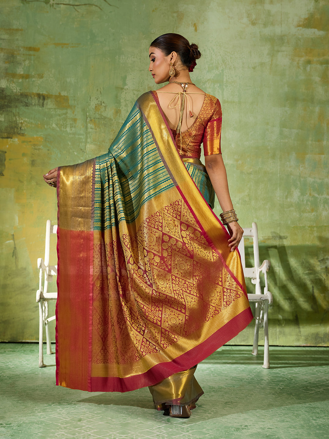Teal & Maroon Kanchivaram Silk Paithani Saree | EZB SI04 SUTIR1002