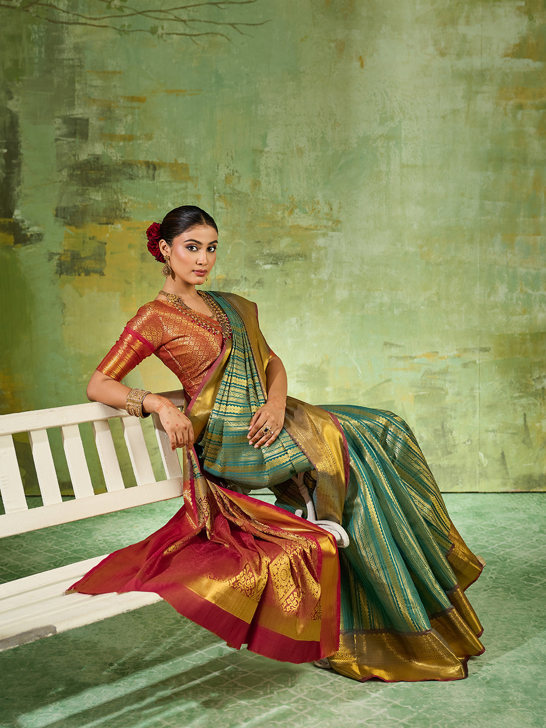 Teal & Maroon Kanchivaram Silk Paithani Saree | EZB SI04 SUTIR1002