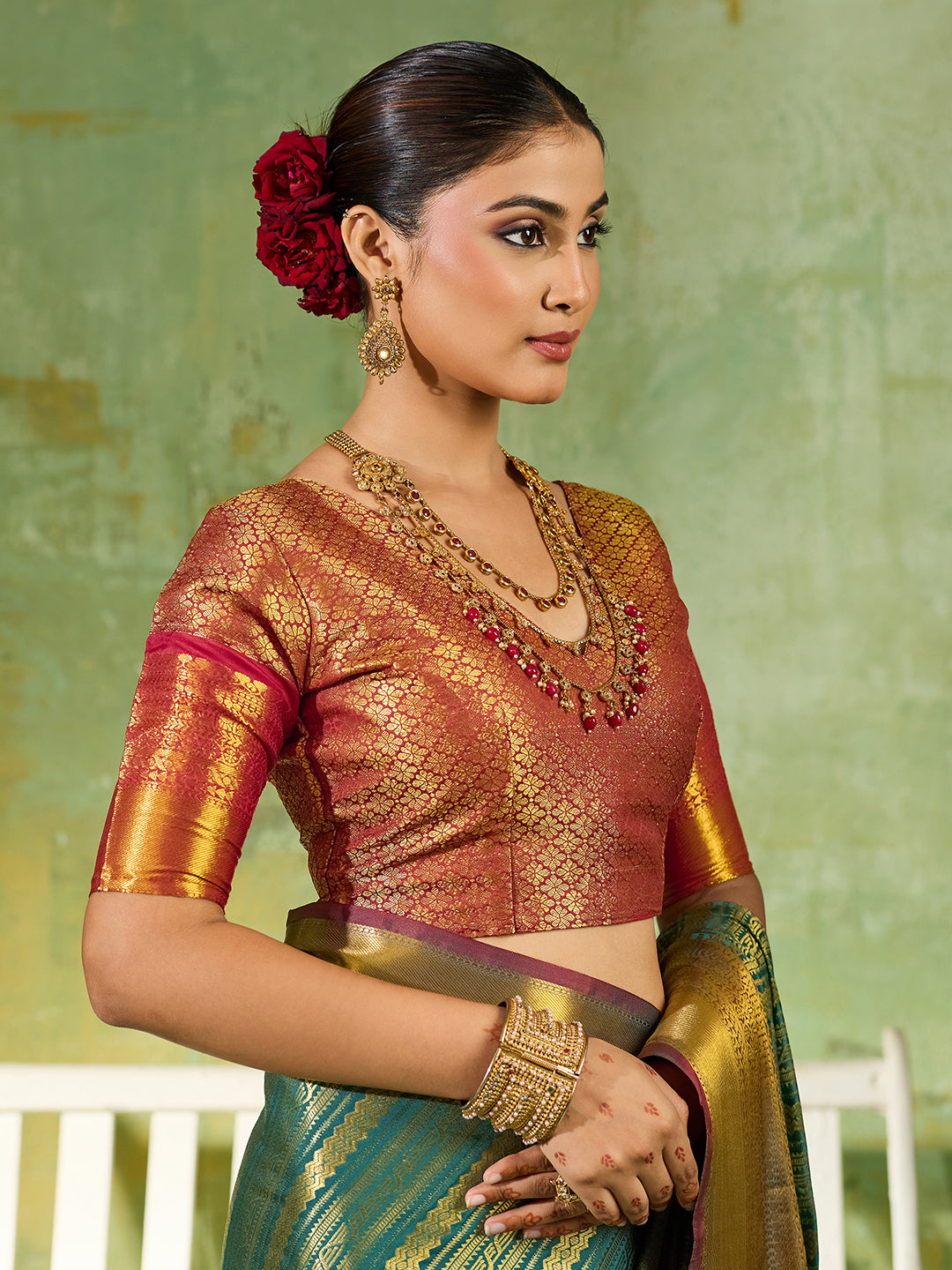 Teal & Maroon Kanchivaram Silk Paithani Saree | EZB SI04 SUTIR1002