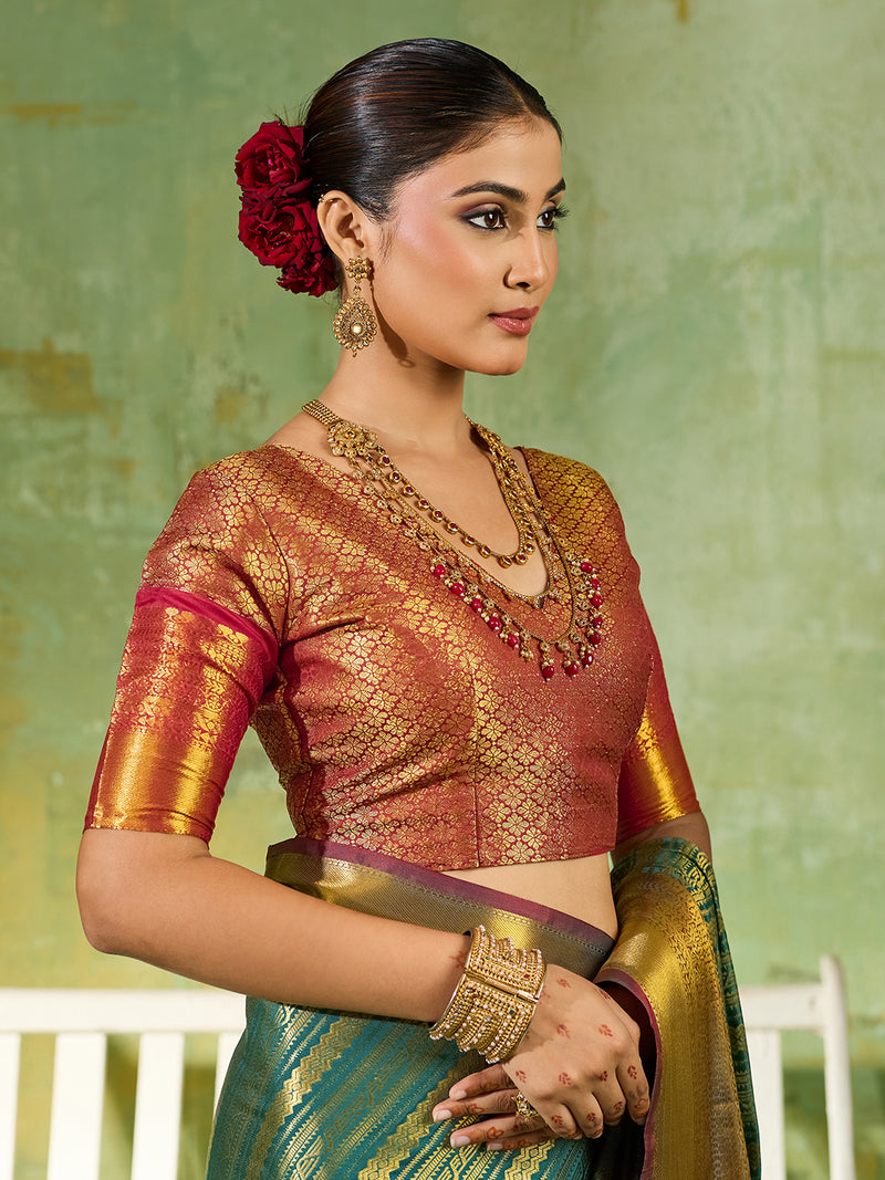 Teal & Maroon Kanchivaram Silk Paithani Saree | EZB SI04 SUTIR1002