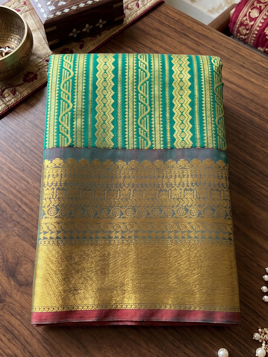 Teal & Maroon Kanchivaram Silk Paithani Saree | EZB SI04 SUTIR1002